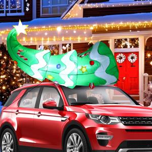 Soulchen 5 FT Christmas Inflatable Car Decorations with LED Lights Blow up Lying Down Christmas Tree for Outdoor Car Roof Decor Xmas Vehicle Accessories Yard Lawn Garden