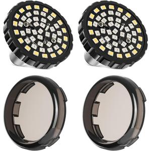 PBYMT Upgrade 2" Motorcycle Front Turn Signals with Smoked Lens Covers 1157 LED Running Lights Fit for Harley Davidson Touring Dyna Softail Sportster Street Glide Road Glide Iron 883