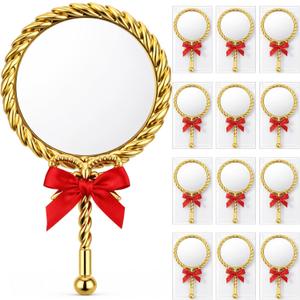 12 Set Vintage Handheld Mirror Bulk Small Hand Princess Mirrors with Handle Travel Decorative Portable for Bachelorette Wedding Princess Party Favors Gift Souvenir (Ornate,Gold)