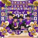 Graduation Decorations Class of 2026 Purple and Gold Graduation Decorations with Congrats Grad Banner,Backdrop,Porch Sign,Balloons,Hanging Swirls,Honeycomb Centerpieces,Box for Graduation Party Decor