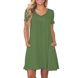PLOKNRD Women's Casual Dress Summer Short Sleeve T-Shirt Dress Crew Neck Basic Dresses 2025 (Army Green, M)
