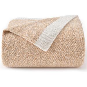 Throw Blanket for Couch, Reversible Super Soft Fluffy Knit Blankets, Lightweight Cozy Blankets with Fuzzy Plush for Sofa Bed (Beige, Throw 50""x 60"")