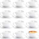 Maxdot 12 Set 5.5 OZ Porcelain Espresso Cups with Saucers White Ceramic Coffee Cups and Saucers Cappuccino Mug Latte Cup for Cafe Mocha Barista Coffee Shop