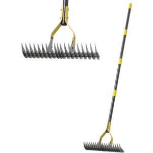19-Tine Cold-Pressed Steel Dethatcher Rake - 72 inch Adjustable Handle, Ergonomic Grip, Rust-Resistant - Perfect for Gardens, Lawns, Fields, & More - Senior-Friendly Design