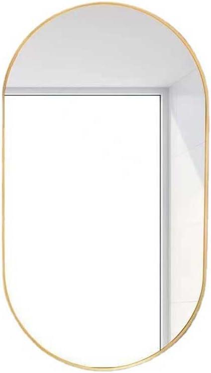 Bathroom Wall Mirror Decor, Creative Oval Deep Frame Wall Hanging Makeup Mirror, Modern Round Corner Wall Mirror for Bedroom, Living Room, Horizontal Or Vertical,Gold,L (31.5"L x 15.8"W)