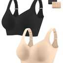 KeepMyself Women's 2 Pieces Wireless Push Up Bra for Older Women, Full Coverage Seamless Supportive Back Smoothing T-Shirt Bra L