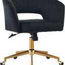 Eifizek Velvet Home Office Desk Chair with Wheels, Modern Adjustable Rolling Chair with Back, Swivel Vanity Chair for Bedroom, Office, Vanity Study (Black), 24.6 x 23.62 x 35.04 inches