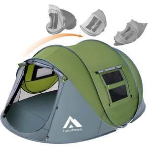 4 Person Easy Pop Up Tent Waterproof Automatic Setup 2 Doors-Instant Family Tents for Camping Hiking & Traveling (110*78*51'', Green & Grey)