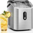 Antarctic Star Nugget Ice Makers Countertop with Auto-Cleaning, 35lbs/Day, Portable Sonic Ice Machine with Handle, Basket and Scoop for Home/Kitchen/Office/Camping(Stainless Steel Silver)