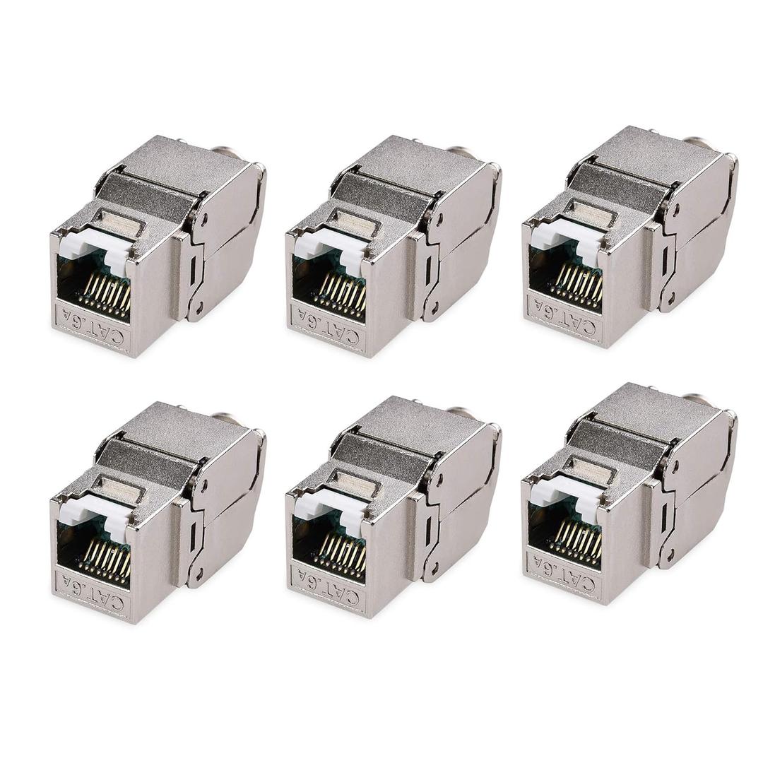 Cable Matters UL Listed 10Gbps 6-Pack RJ45 Shielded Cat6A / Cat6 Keystone Jack with Integrated Shutter
