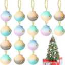 16 Pieces Seashell Beach Christmas Ornaments Resin Seashells with Golden Ribbon Shell Christmas Ornaments for Christmas Tree Hanging Ornaments Beach Theme Wedding Home Decor, DIY Craft Project