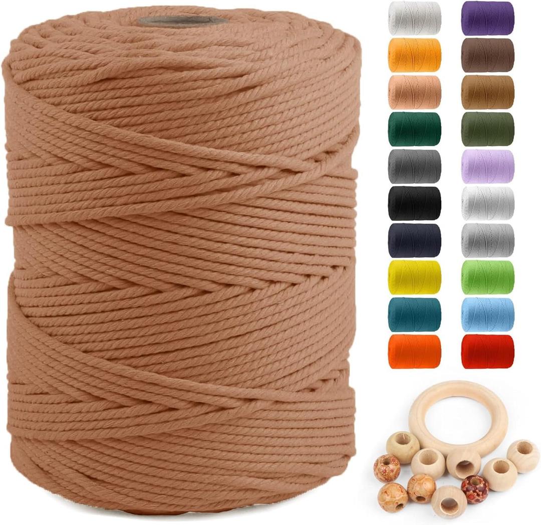 Macrame Cotton Cord 5mm x 328yds, ZUEXT Natural Handmade Brick Red Cords 4 Strands Knitted Rope String for Craft Wall Hanging Weaving Tapestry Dream Catchers Hanger DIY Gift (300m)