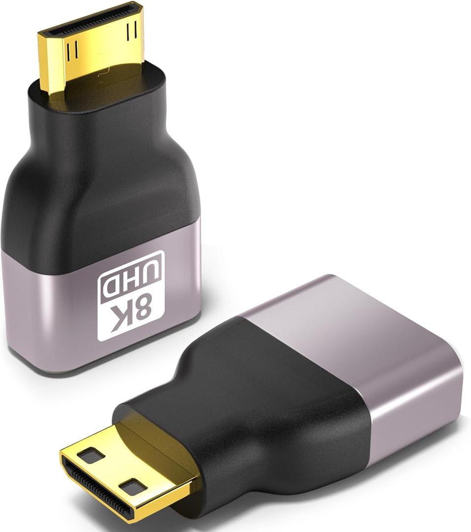 Mini HDMI to HDMI Adapter 2-Pack, Gold-Plated 8K@60Hz 4K@144Hz 2K@240Hz, High-Speed Bidirectional Adapter for Laptop, TV, Monitor, Camera, DSLRRoku, Projector, PS5, Xbox - Compact & Durable