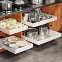 4Pack Expandable Pull Out Cabinet Organizer 21" Deep - Sliding Drawer Organizer Roll Out Shelves Adhesive - Adjustable Width 15.2"-26.2" W (White)