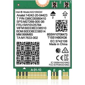 WiFi 6E Wireless Card Intel AX210 NGW Bluetooth 5.3 TriBand 5400Mbps Network Adapter for Laptop Support Windows 10/11 (64bit) M.2/NGFF