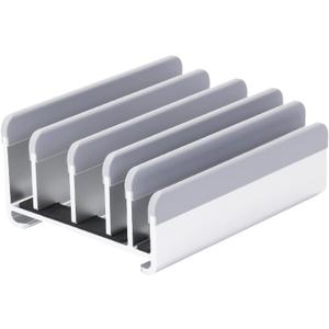 Elestoria 5- Slot Vertical Laptop Stand - Aluminum Laptop Stand Vertical for Desk - Adjustable Width (12-38mm) Fits MacBook Pro/Air, Surface & Gaming Laptops upto 17.3"-Heavy Duty Laptop Holder-Silver