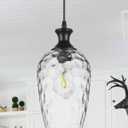 Glass Pendant Lights Kitchen Island, 1-Light Black Pendant Light Fixtures with Hand-Blown Clear Glass, Farmhouse Hanging Light for Kitchen Sink Dining Room Bedroom, E26