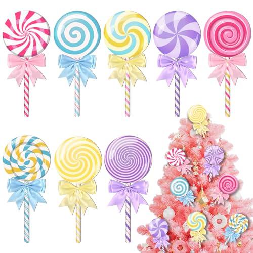 Sanixin 8 Pcs Candy Christmas Tree Decorations Candy Land Ornaments Giant Lollipop Candy Decoration with Bows for Christmas Tree Ornament Xmas Party Decor, Missing Pieces