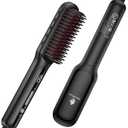 MiroPure Hair Straightener Brush with Plasma Technique, Ceramic Straightening Brush with 16 Temp Settings 30s Fast Heating, Hair Straightener Comb with LED Display & Dual Voltage, Black+Rosered