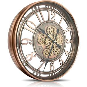 DORBOKER Real Moving Gears Wall Clock Large Modern Metal Clocks for Living Room Decor, Industrial Steampunk Unique Vintage Rustic Decorative Clock for Home Farmhouse Office, 21 Inch Red Copper Arabic