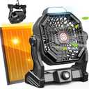 20000mAh Solar Camping Fan, 10W Solar Powered Fans with Solar Panel, Rechargeable Fan & Led Lantern, Battery Operated Powered Outdoor Tent Fans for Camping Summer Essentials (Black)