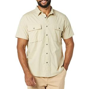 Amazon Essentials Men's Slim-Fit Short-Sleeve Two-Pocket Utility Shirt, Light Khaki Brown, Large Tall