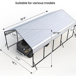 Garvee Heavy Duty Carport 13x26 Oversized Metal Shelter Galvanized Steel