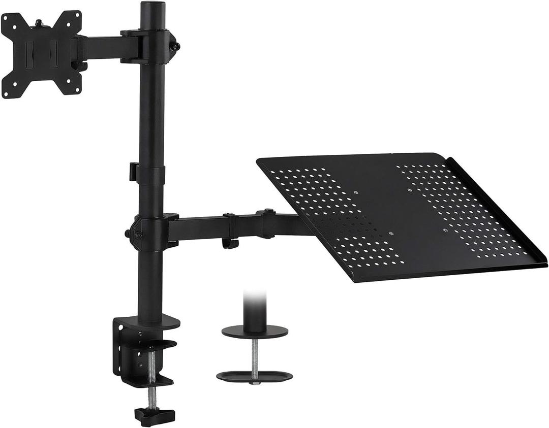 Mount-It! Laptop and Monitor Desk Mount | Fully Adjustable Laptop Mount | VESA Monitor Arm Stand | Desk Pole Mount Extension for Monitors and Laptops