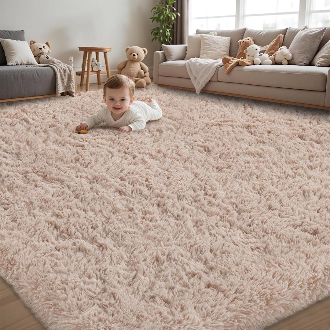 6x9 Area Rug for Living Room:Ultra Soft Fluffy Shag Beige Rugs,Large Fuzzy Plush Indoor Non Slip Carpet Washable Rug for Bedroom Kids Nursery Office Dorm Modern Decor(Beige 6'x9')