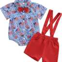 4th of July Baby Boy Outfit Newborn Infant Button Down Shirt Romper Top Shorts Gentleman Fourth Of July Clothes (6-12 Months, Blue)