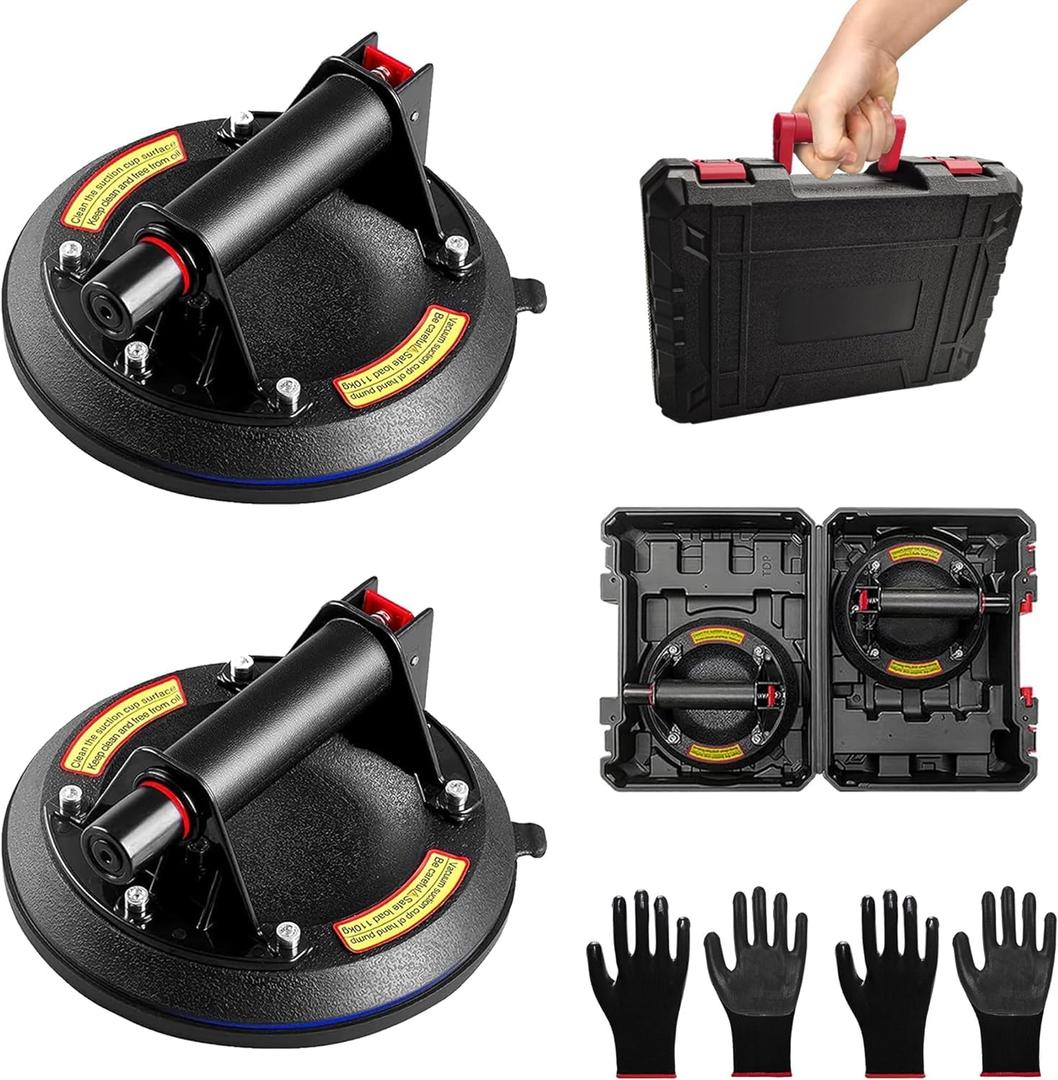 2 Pack 880 lbs Load 8" Double Thickness Glass Suction Cups to Lift Large Glass, Tile Suction Cup,Heavy Duty Suction Cup(no Pressure Gauge)