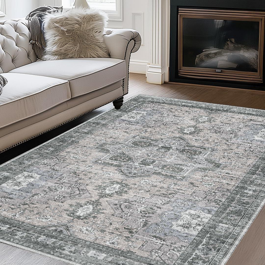 Muddy Mat® Blue Bell 8x10 Washable Area Rugs for Living Room, Bedroom & Dining Room – Modern Soft Low Pile Non Slip Carpet – Pet Friendly Waterproof Foldable Rugs for Home
