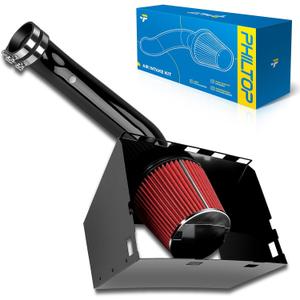PHILTOP 3.5 Cold Air Intake Kit System + Heat Shield Compatible with 2002 2003 2004 2005 2006 2007 2008 Dodge Ram 1500/2500, High Performance, Red
