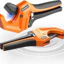 PVC Pipe Cutter Cuts up to 2-1/2, Aluminum Ratchet Pipe Cutter Tool Heavy-Duty for PVC, PPR, PE, PEX, Plastic Hoses & Plumbing Pipes, Fast Pipe Tube Cutters with Teflon Coated SK5 Blade (Orange)