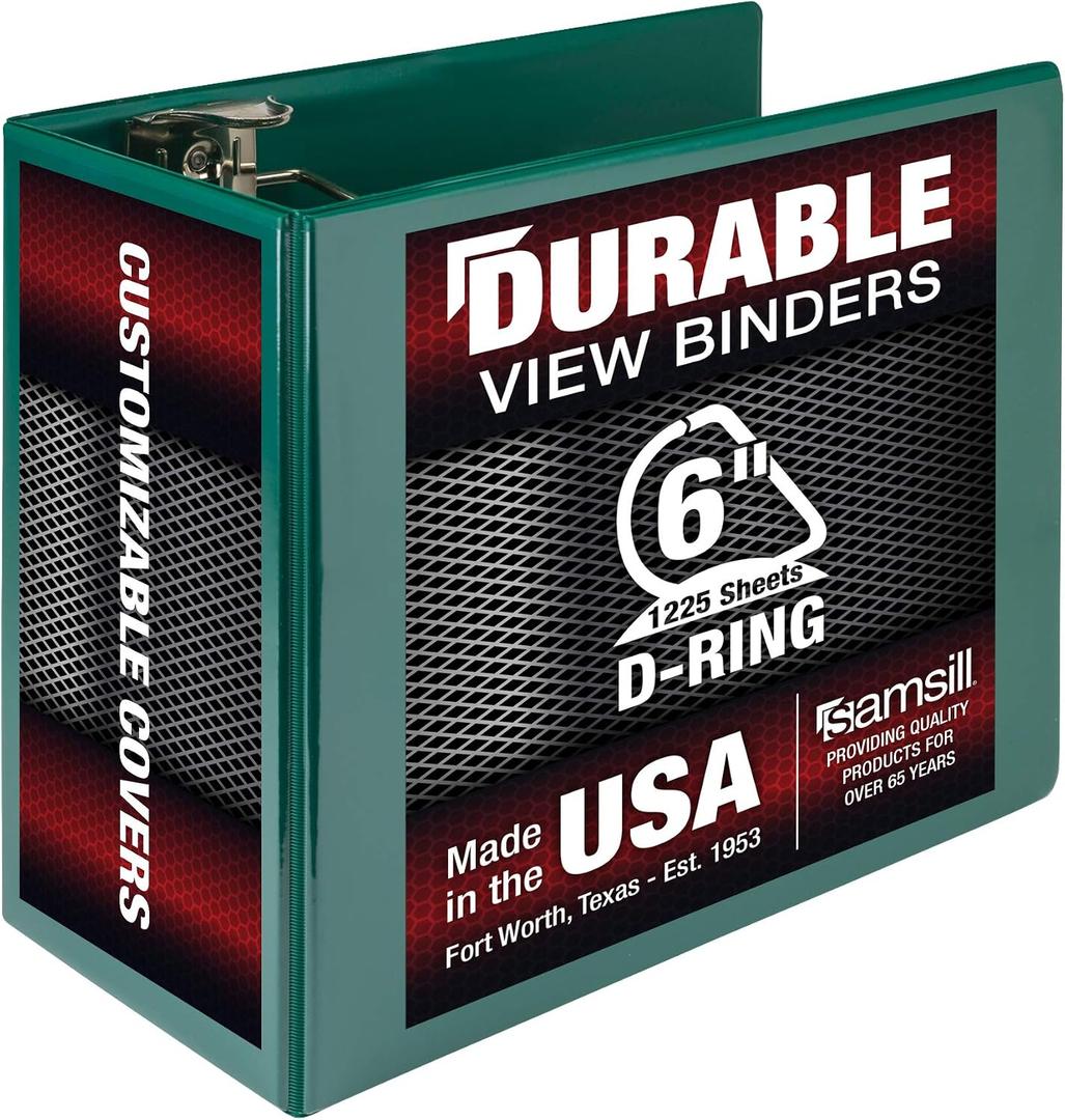 Samsill Durable 6 inch 3 Ring Binder, Locking D Ring 100% Recycled Chipboard, Green