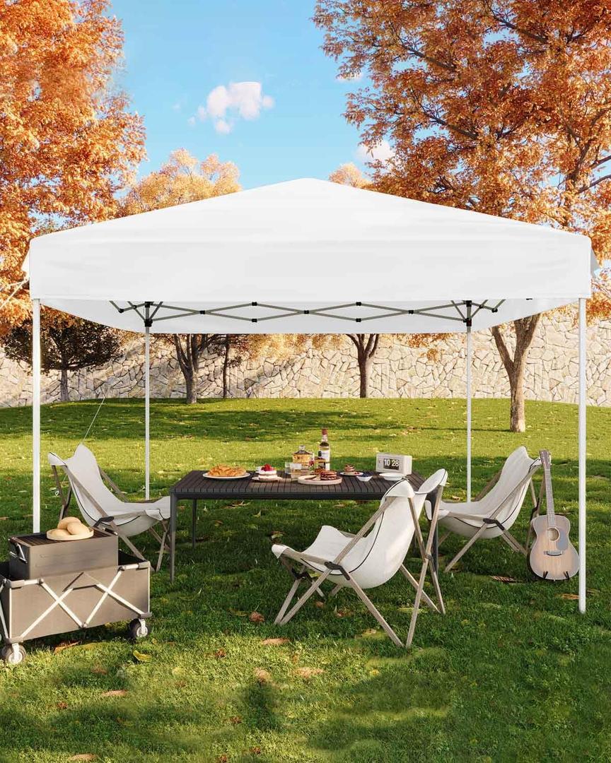 10x10 Pop Up Canopy Tent, Easy Up Canopy with 3 Adjustable Height, Outdoor Sun Shade with 4 Sandbags & Carrying Bag for Camping, Parties,Outdoor Events - White