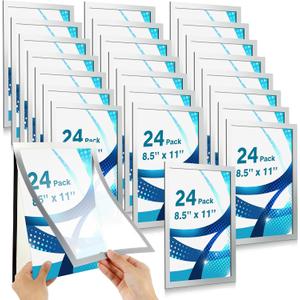 Leinuosen 24 Pcs 8. 5 x 11 Inch Magnetic Signs Holders Bulk Self Adhesive Picture Frames Document Holder Wall Mount for Windows Wall Door Home Office(Silver)