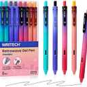 WRITECH Black Ink Gel Pens: 8-Pack Retrowave 0.5mm Fine Point Pens - Smooth Writing Silent Clicker and Refillable Perfect for School Office & Everyday Use.