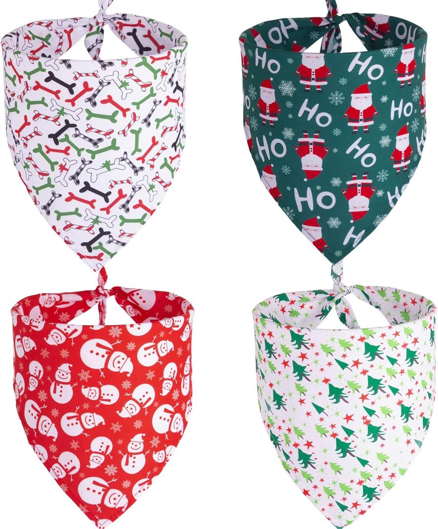 ADOGGYGO 4 Pack Dog Bandana Christmas Pet Scarf Triangle Bibs Kerchief Set Pet Christmas Costume Accessories Decoration for Large and X-Large Dogs (X-Large) (Red&Green&White)