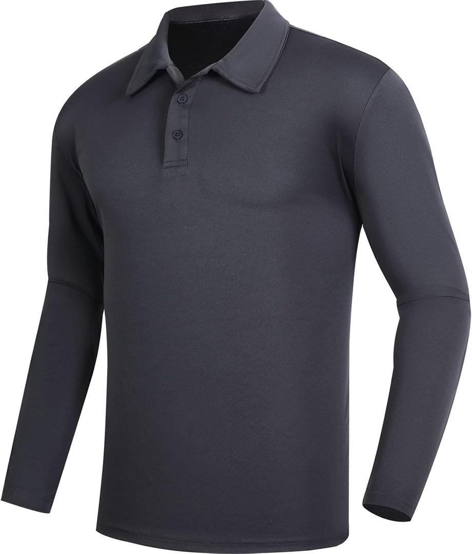 Men's Golf Polo Shirts,1 Pack/4 Pack Long Sleeve Quick Dry Athletic Casual Performance Collar Shirts for Men (Gray, L)