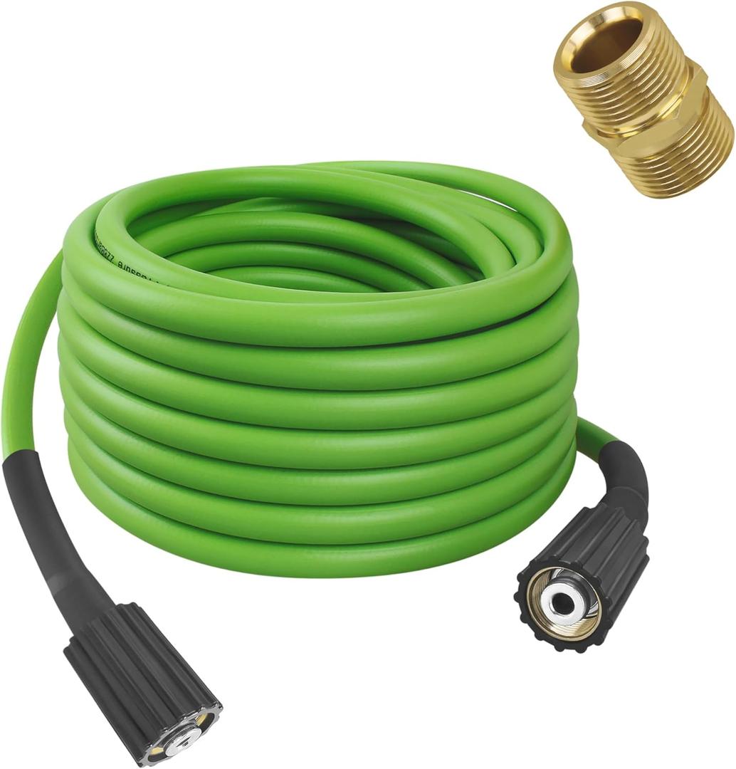 Universal Pressure Washer Hose for Greenworks Power Washer 3300 PSI ，Replacement 5200402 for Greenworks Ryobi Electric Power Wash Hose with M22/ 14 Fittings (50 FT Green)