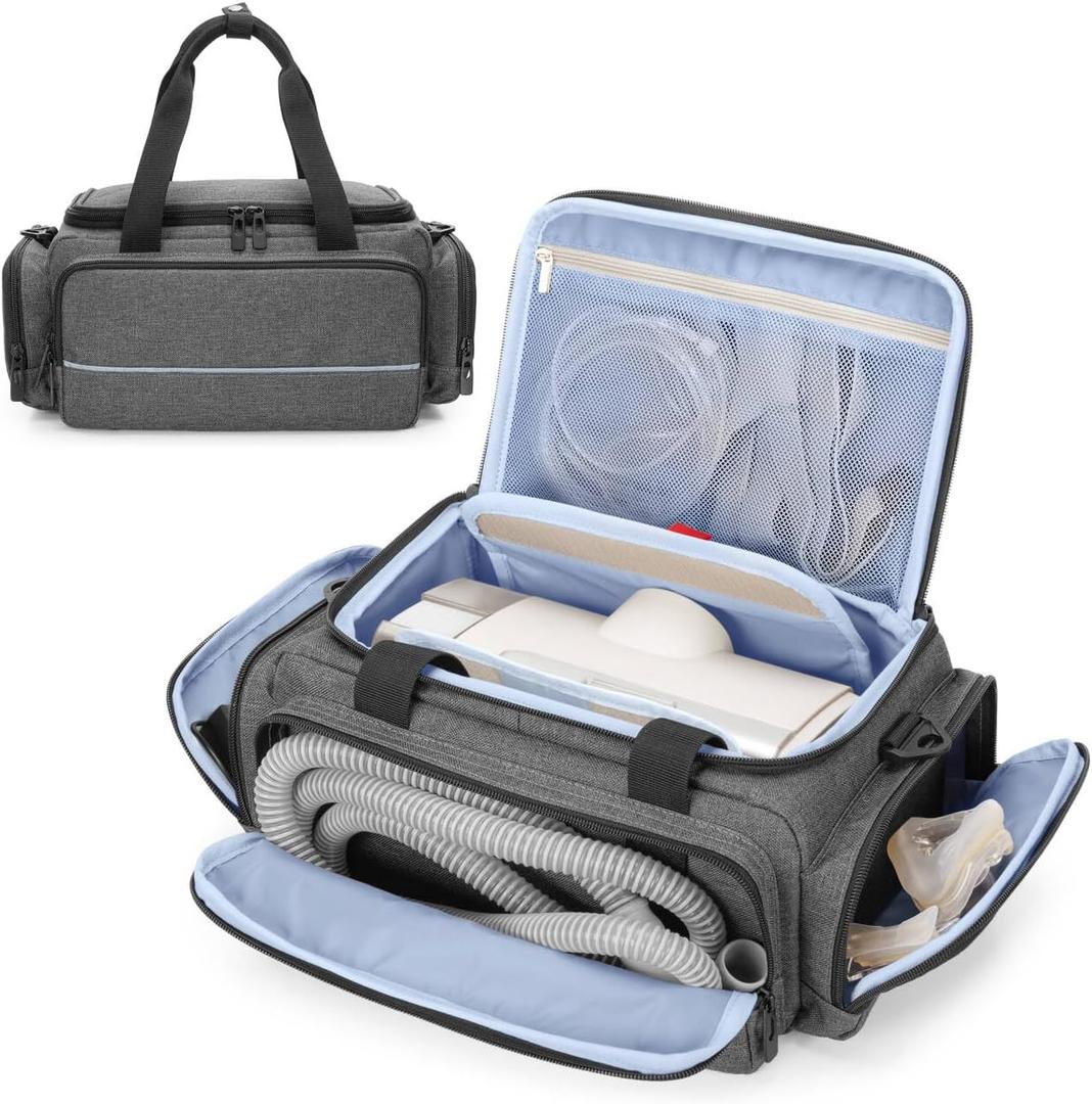CURMIO CPAP Travel Bag Compatible with ResMed AirSense 11, AirSense 10, AirSense 10 elite, AirStart 10, Portable Carrying Case Compatible with Philips Dreamstation, 3B Medical Luna G3, XT Fit, Gray
