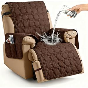XINEAGE 100% Waterproof Recliner Chair Cover, Non Slip Covers for Recliner Chair with Pocket, Washable Dog Recliner Couch Cover with Elastic Straps (Coffee, 23.6")