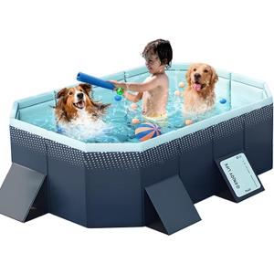 Large Foldable Swimming Kiddie Pool 83" L x 55" W x 22" H Hard Plastic Square Pool for Kids & Dogs, Reinforced Sidewalls for Backyard Use