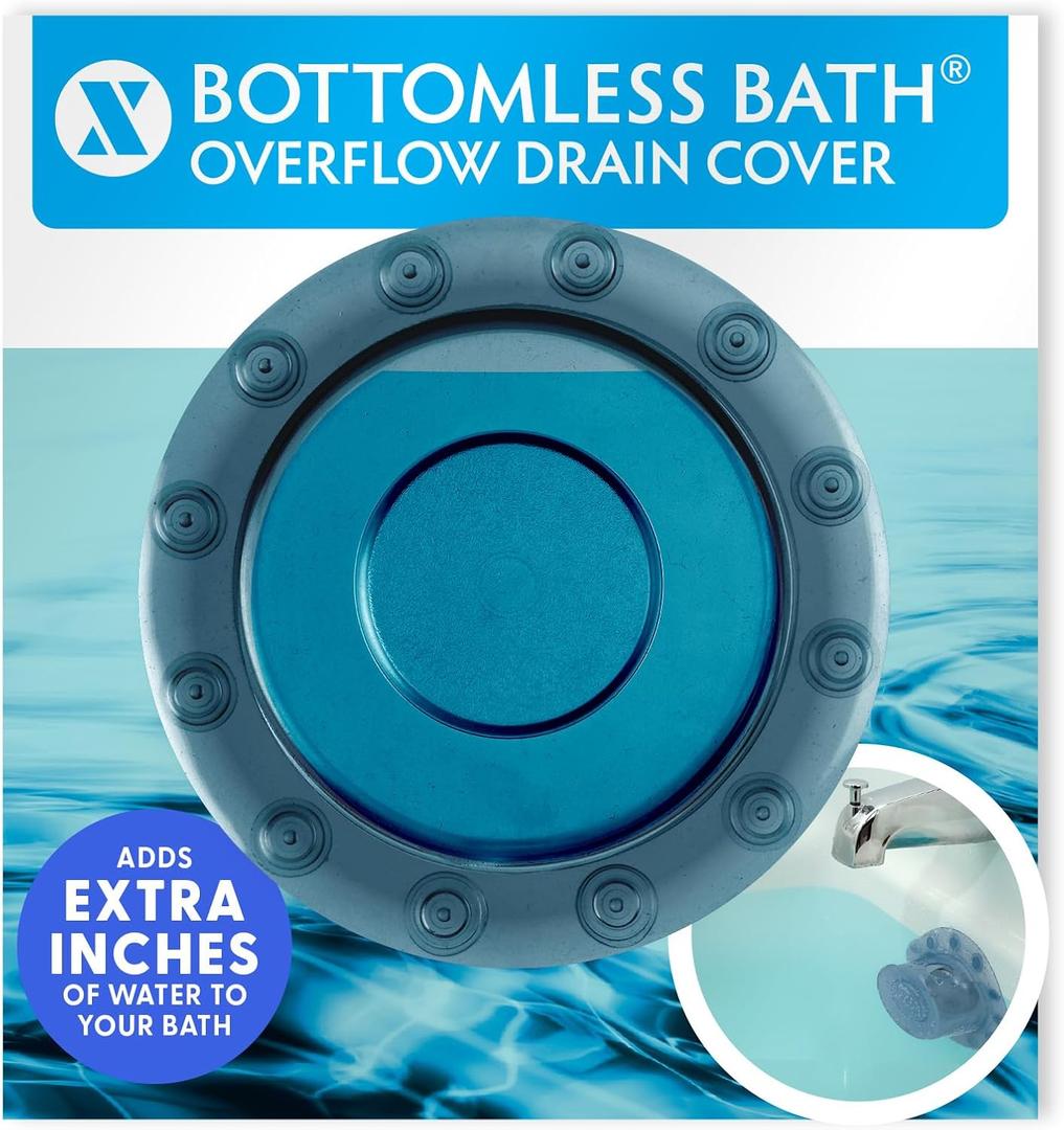 SlipX Solutions Bottomless Bath | Overflow Drain Cover for Tub | Best Gifts for Mom, Spa & Bath Accessories | Drain Block, Water Stopper Plug | Bath Essentials for Women | 4" Diameter, Dusty Blue