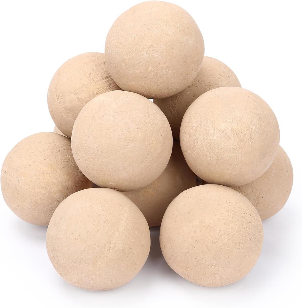 Uniflasy Ceramic Fireball, 4 Inch Beige Round Fire Stones for Indoor & Outdoor Fire Pits or Gas Fireplaces, Reusable Decorative Landscaping, 12 Pcs