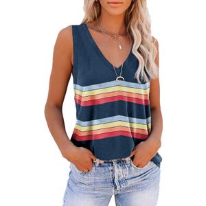 ETCYY Women's Sleeveless V Neck Tank Tops Summer Trendy 2025 Causal Cute Printed Loose Fit Workout Athletic Yoga Shirts (XX-Large, Color Blue)