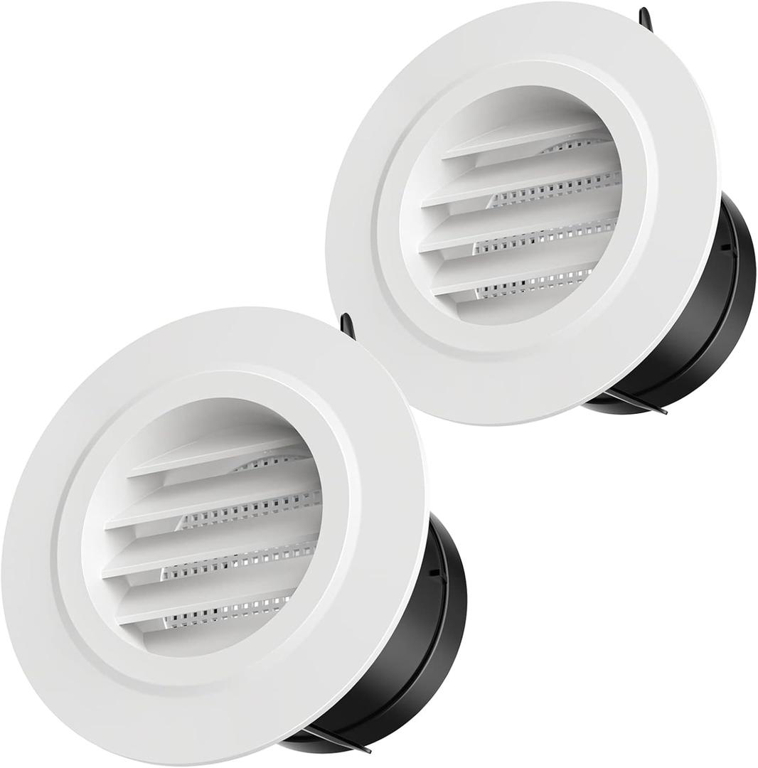 3 Inch Vent Cover, Hon&Guan 3 Soffit Vents Exterior Round Soffit Vents with Built-in a Fly Screen for Bathroom Office Home-2PCS