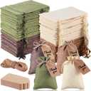 Woanger 100 Pcs Burlap Gift Bags with 100 Pcs Kraft Paper Gift Tags with Drawstring Favor Bulk Burlap Sack Bags for DIY Wedding Party Craft (4 x 6 Inch,Beige, Medium Brown, Dark Brown, Military Green)