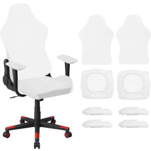 uxcell 2Pcs Gaming Chair Covers, Stretchable Office Computer Chair Slipcover with Armrest Covers, Elastic Seat Protector for Office Reclining Racing Game Chair, White